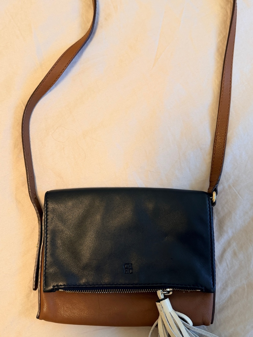 Carolina Herrera Two-Tone Black and Brown Leather Crossbody